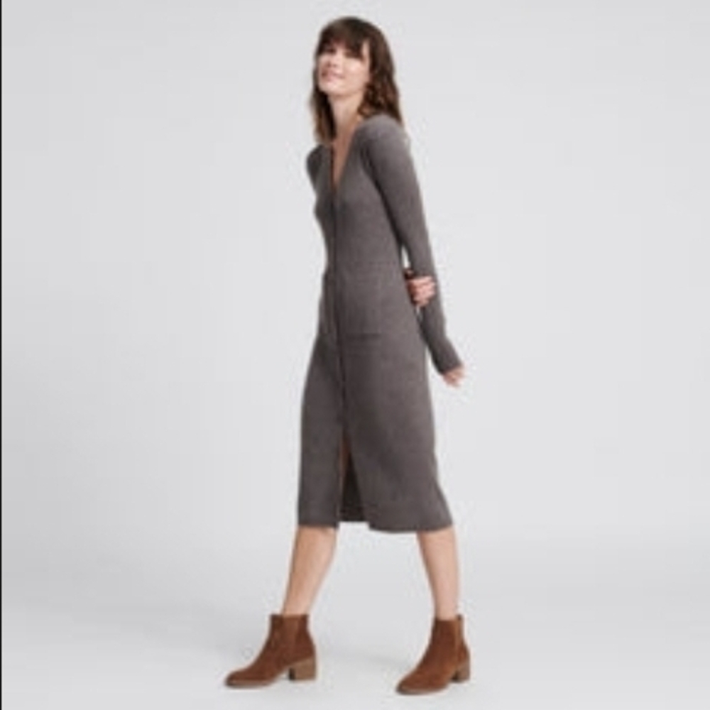 NAADAM Brown Cashmere Ribbed Sweater Dress - Picture 2 of 7